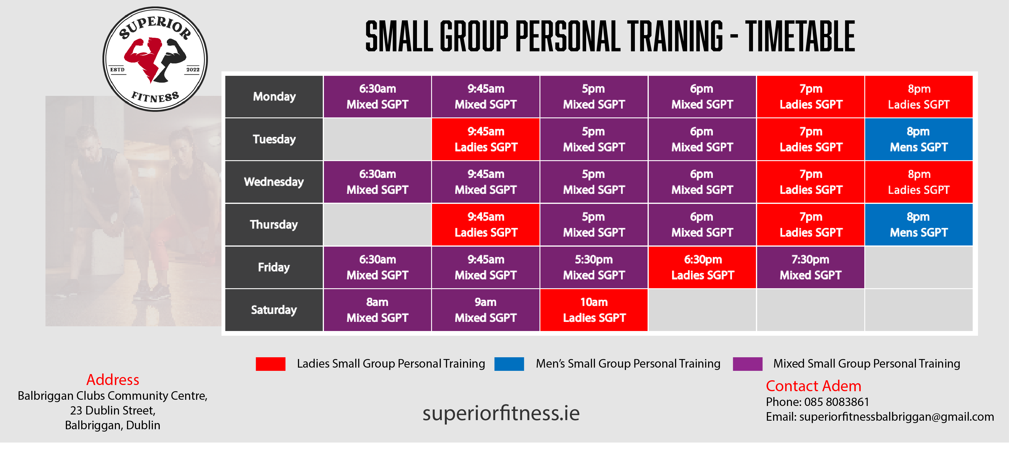 Superior Fitness Timetable - April 2025